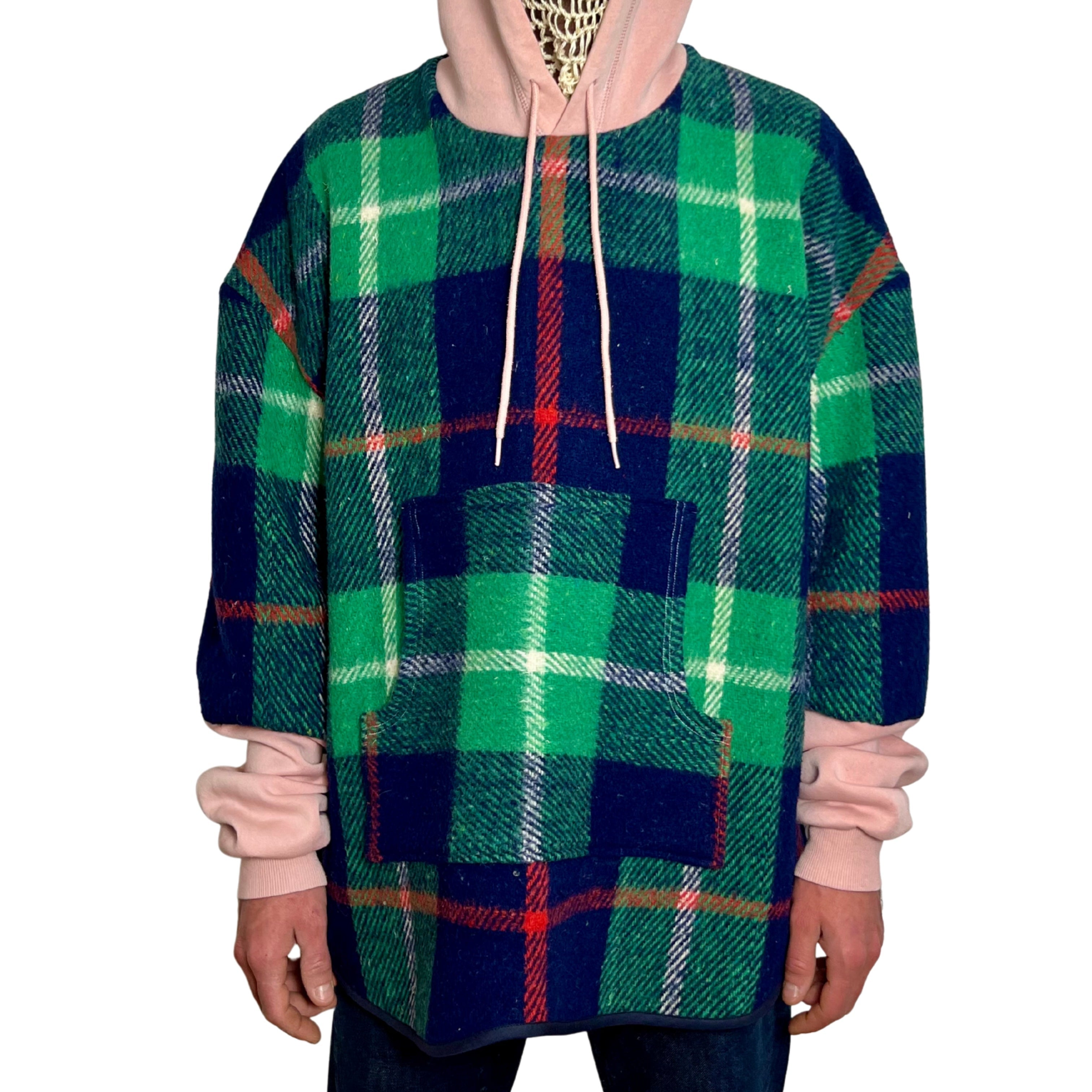 Sweat oversize tartan bleu/rose l/xl