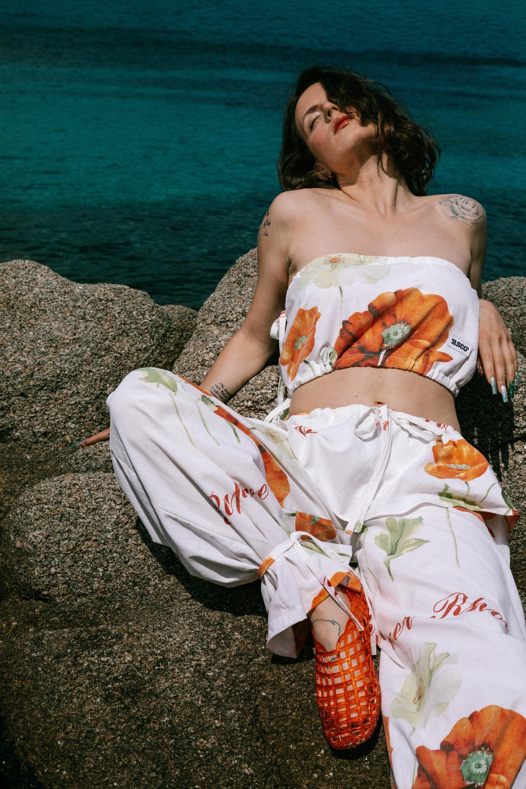 Pantalon à basques CHIARA coquelicots